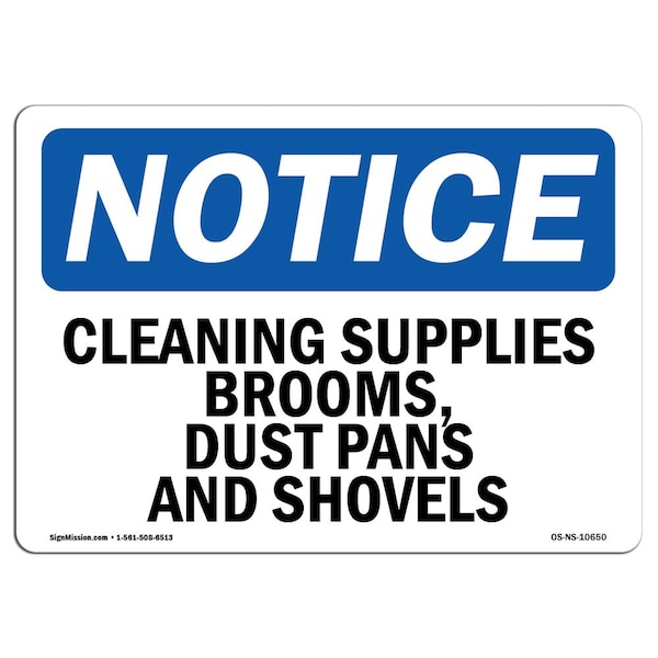 Signmission OSHA Sign, 12" H, Rigid Plastic, Cleaning Supplies Brooms Dust Pans And Shovels Sign, Landscape OS-NS-P-1218-L-10650 - main